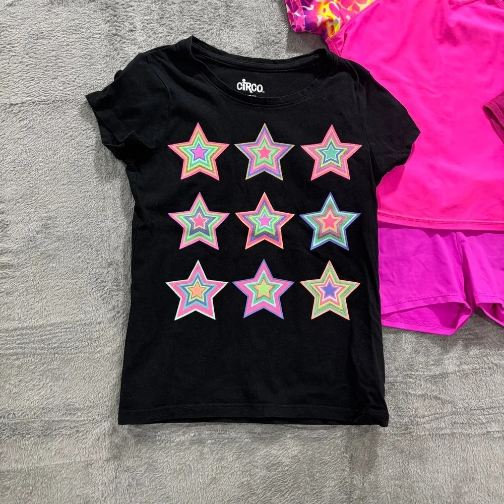 Circo Childrens Place Lucky Me 7/8 Pink Black Girls T-Shirt Athletic Set Lot 4pc